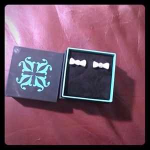 Rustic cuff white bow earrings